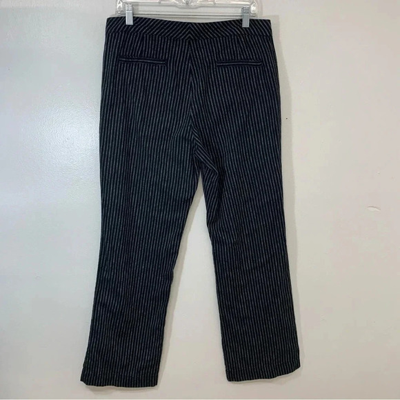 Sundance Pants Woman 10P  Linen Cotton Black Stripe Side Buttons Straight - Picture 5 of 13